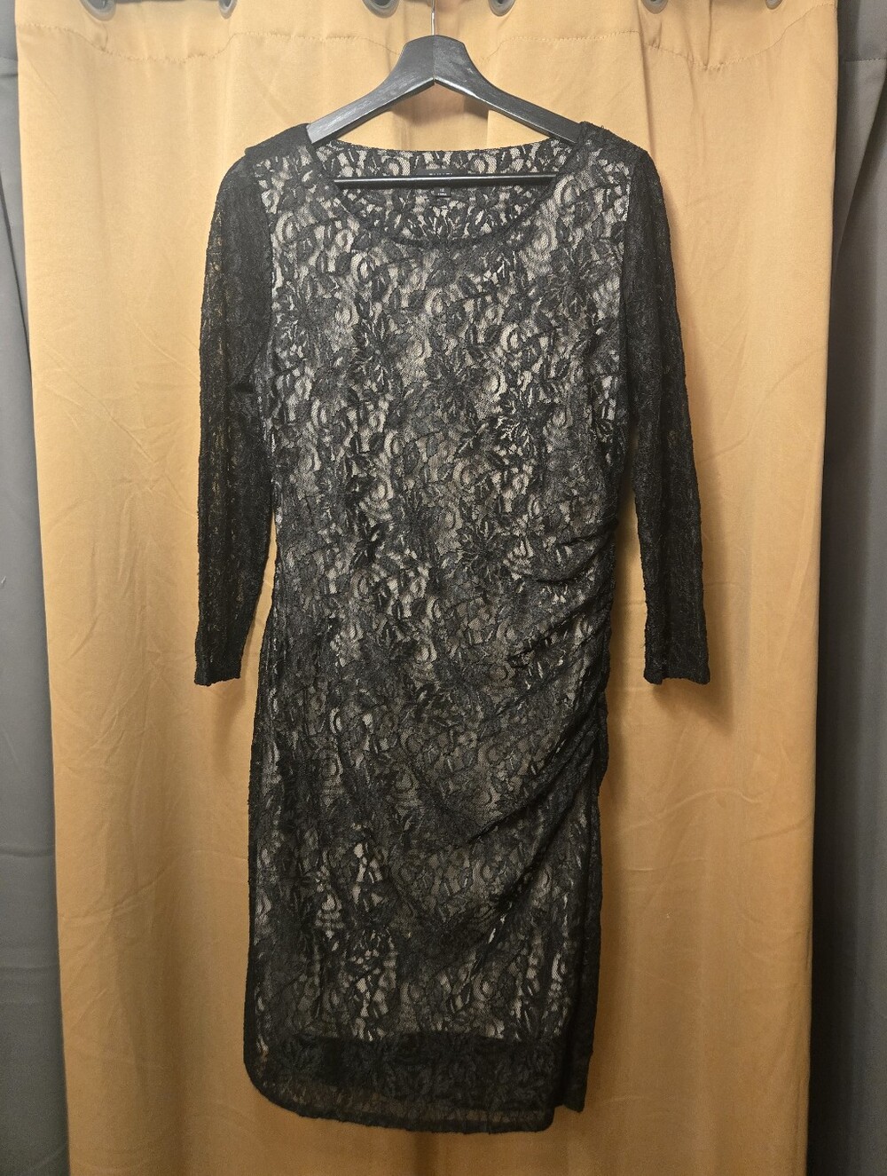 Tahari Arthur S. Black Black Lace Sheath Dress with Long Sleeves Size 12